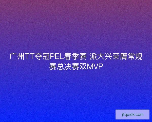 广州TT夺冠PEL春季赛 派大兴荣膺常规赛总决赛双MVP